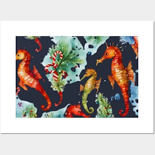 Christmas Seahorses Posters and Art